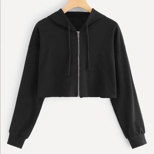 Zip up drawstring crop top hoodie